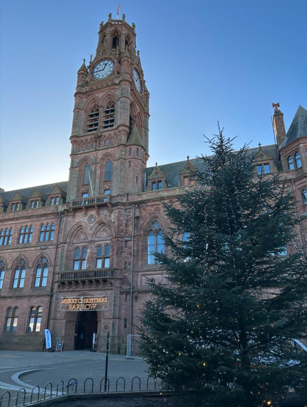 Barrow town hall at Christmas