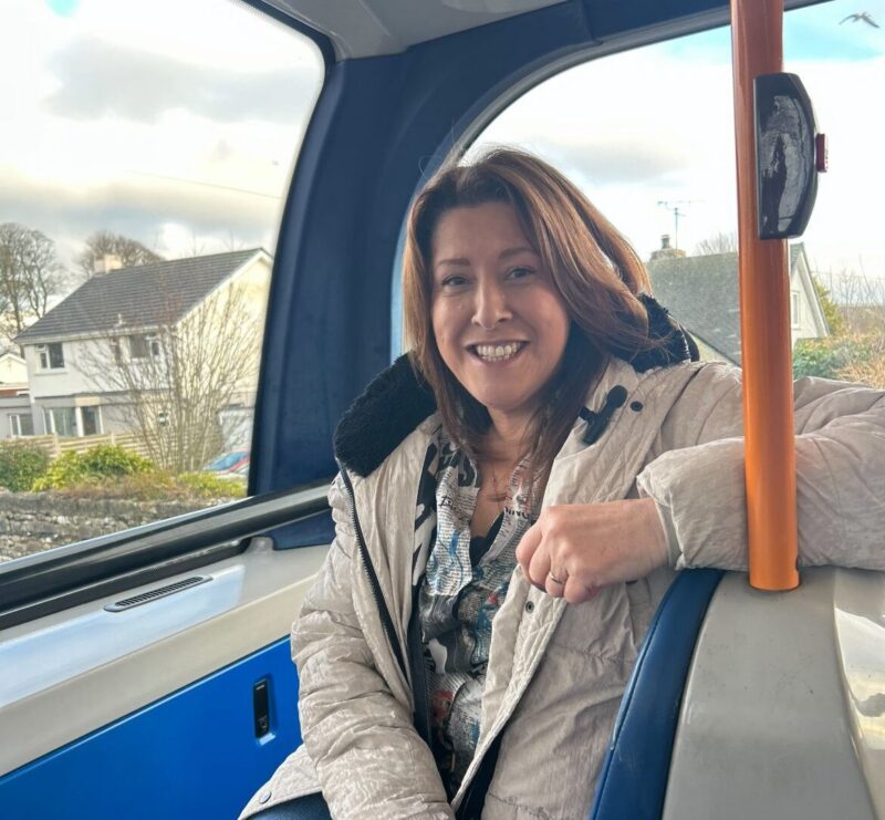 Michelle on a bus