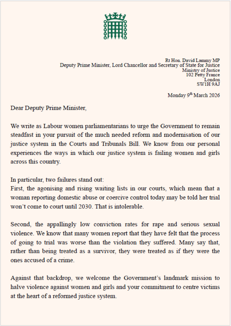 Letter to Justice Secretary